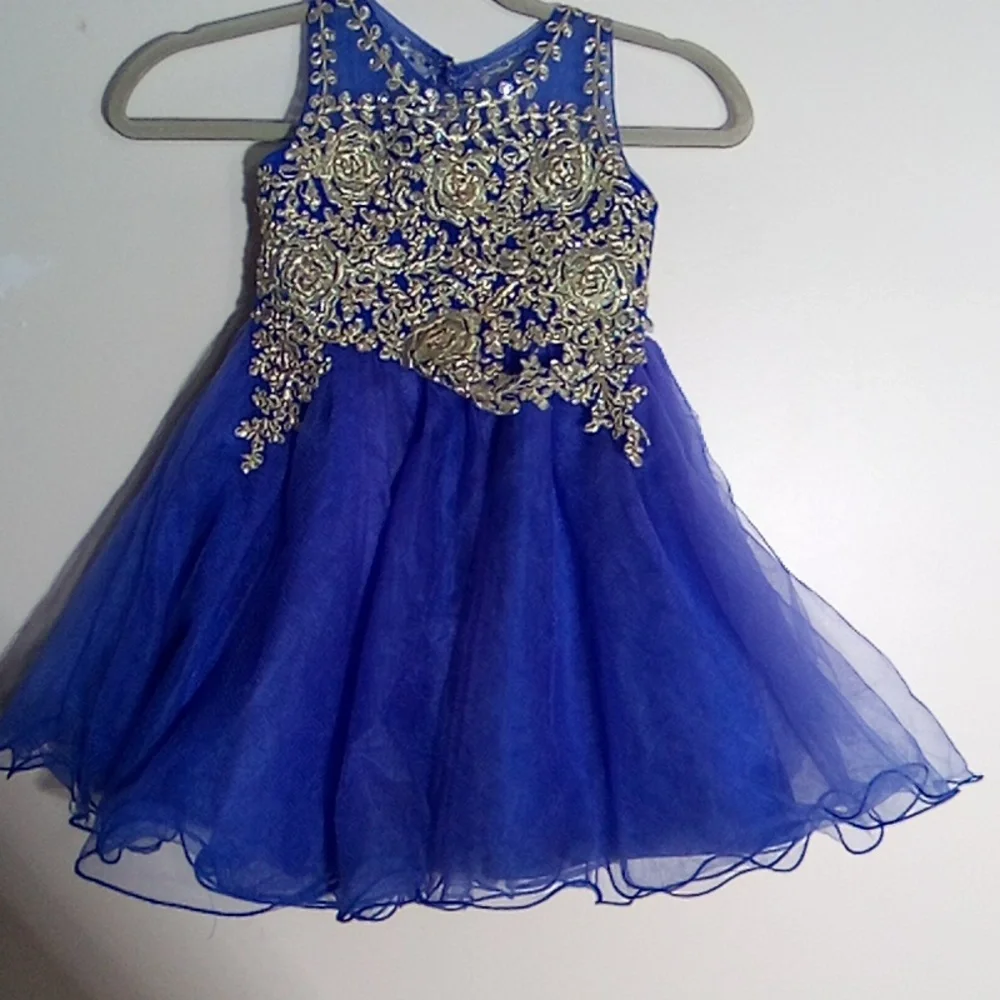TIP  Top Royal Blue Floral Appliqué Tulle Dress Size 4 Girl (4-5) Years